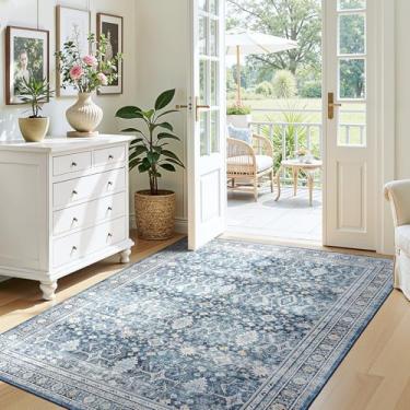 Imagem de Lofus Tapete de área 7,5 x 12,5 cm para entrada, tapetes antiderrapantes azuis para cozinha, tapetes macios laváveis para quarto, sala de estar, sala de ferramentas, berçário, decoração de quarto de