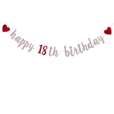 Imagem de DONGYLJL Faixa de ouro rosa e glitter vermelho, decoração de aniversário de 18 anos, pré-amarrada, faixa para suprimentos de decorações de festa de aniversário, sem decorações DIY para mulheres e