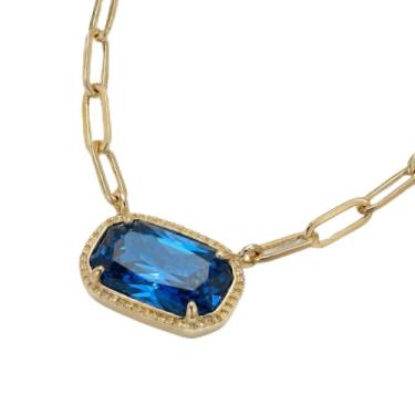 Imagem de DEPHINI Colar com pingente feminino – Colar com clipe de papel banhado a ouro 18 K com zircônia cúbica de corte esmeralda rosa – Presente moderno para ela, Small, Metal, Zircônia cúbica