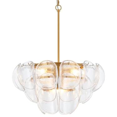 Imagem de VANZARLA Lustres dourados modernos de 4 luzes para hall de entrada, luminária de vidro para sala de jantar, lustre pendente vintage para quarto, escada, entrada, cozinha