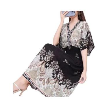 Imagem de Saia Longa Casual Elegante De Verão Com Estampa E Cintura Elástica Em 