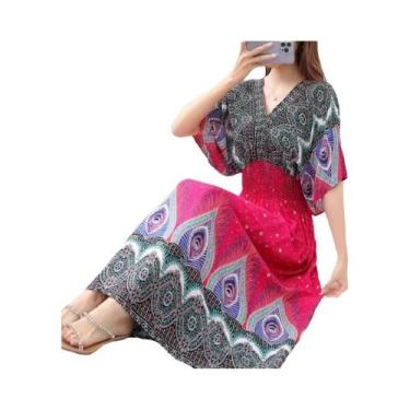 Imagem de Saia Longa Casual Elegante De Verão Com Estampa E Cintura Elástica Em 