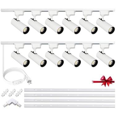 Imagem de Yuemegou Super Brilho 6000K Luz Fria Brilho Regulável 25W 2000lm H Tipo H Sistema de Kit de Iluminação de Trilho Branco com Trilhos de Trilho de 33 MT, Luminária de Teto com Pacote de Instalação