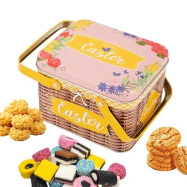 Imagem de Cestas De Páscoa Para Crianças,Recipiente Em Metal Com Tampa E Alça | Caixa De Biscoitos | Para Chocolates Guloseimas Festas Datas Festivas Enchimento De Meias
