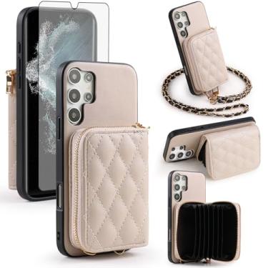 Imagem de Furiet Argyle Capa carteira para Samsung Galaxy S24 Ultra 5G com protetor de tela alça de ombro, capa de telefone de couro PU de luxo com zíper órgão suporte para cartão de órgão para S24Ultra 24S S