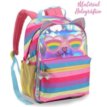 Imagem de Mochila Escolar Infantil Gato Arco Iris Feminina - Denlex