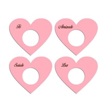 Imagem de Porta Guardanapo Coração Desejos Kit 4 Peças 7,5cmx6,5cm - Cria Arte Laser Rosa Claro