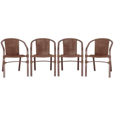 Imagem de 04 Cadeiras Floripa Alumínio Pintura Marrom Trama Original Marrom