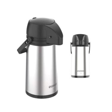 Imagem de Garrafa Termica Inox 1L Sucção De Apertar Com Alça Preto Café Chá Agua