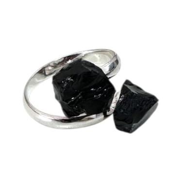 Imagem de Anel Pedra Natural Obsidiana Bruta Ajustável - Equilíbrio Pedras Natur