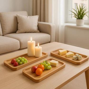 Imagem de Kit 3 Petisqueiras Bandeja Bambu Decoração Café Queijo Boho - WELLMIX