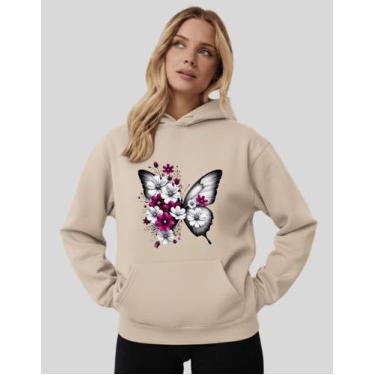 Imagem de Moletom Feminino Blusa De Frio Canguru Borboleta E Flores - MB Sport, 