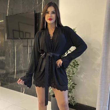 Imagem de Robe Luxo Sexy Feminino Renda Luxo Penhoar Roupão Sobretudo - Like4you