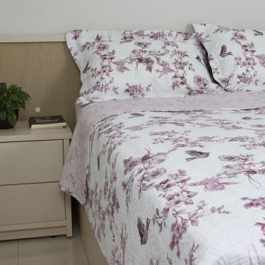 Imagem de Kit Cobre Leito Colcha 3 Peças Boutis Dupla Face Porta Travesseiro Aba