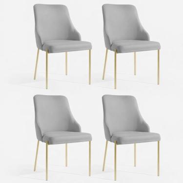 Imagem de Kit 4 Cadeiras Jantar Aurora Pé Metal Dourado Assento Espuma Base Dourado-linho Chumbo