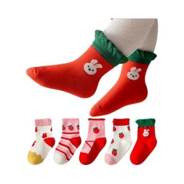Imagem de Meias Florais Listradas De Desenho Animado Para Crianças, 5 Pares De M