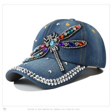 Imagem de Boné de beisebol Trucker, jeans de algodão liso com strass - Yiweisai