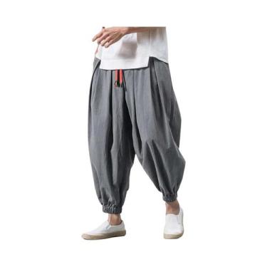 Imagem de Calças Harem Masculinas Largas De Linho Chinês, Calças De Moletom Over