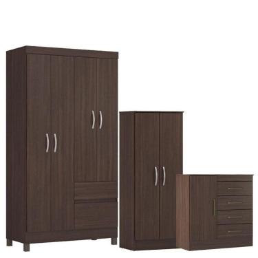 Imagem de Guarda Roupa Solteiro Lótus Com Multiuso Viena Com Cômoda Montevidéu Café - Demóbile