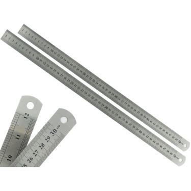 Imagem de Kit 2 Réguas Escolar Metal Aço Inox 50cm