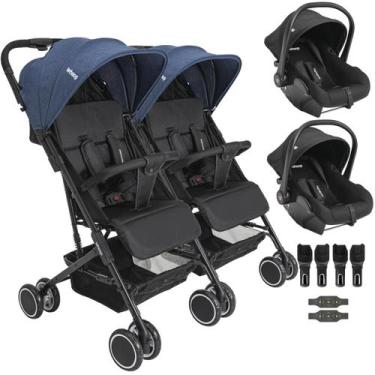 Imagem de Carrinho Kiddo Gemeos com 2 Bebe Conforto Colinho Mascote Marinho
