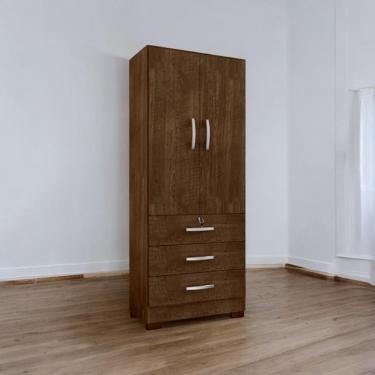 Imagem de Guarda Roupa Solteiro Roupeiro Louvre 2 Portas 2 Gavetas MDF Marrom Mobiliar Home Shop