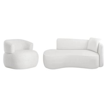 Imagem de Kit Divã Recamier 180cm E Poltrona Luxo Suíça Lado Esquerdo Bouclé Branco
