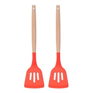 Imagem de Espatula Vazada Vermelho Silicone Cabo Bambu - 2un - UNIVENDAS