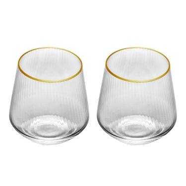 Imagem de Cj 2 Copos Baixos de Vidro Transparente C/Fio de Ouro Lines 330ml Wolff