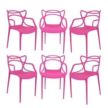 Imagem de Kit 6 Cadeiras Allegra Estrutura em Plástico Rosa para Sala de Jantar Varanda e Área Gourmet
