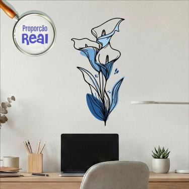 Imagem de Adesivo Floral Boho Azul Estilo Nórdico 30x60 Minimalista Mod.04