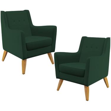 Imagem de Kit 02 Poltronas Decorativas com Pés de Madeira Taroba D02 Veludo Verde Musgo C-303 - Lyam Decor