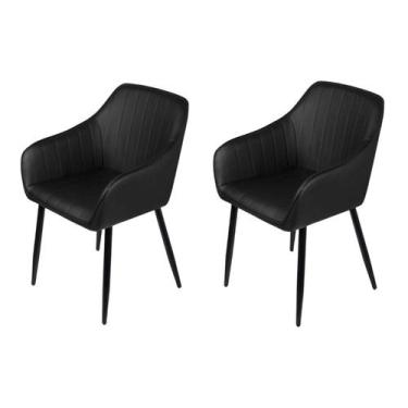 Imagem de Kit 2 Poltronas Volga Or Design PU Preto Base Metal