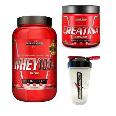 Imagem de Kit Whey 100% Pote 900g + Creatina 300g + Coqueteleira 600ml Integralm