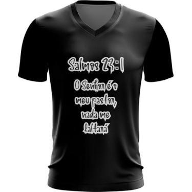 Imagem de Camiseta Gola V Dryfit Salmos 23 Deus Jesus Bíblia Gospel 2v - Hella S