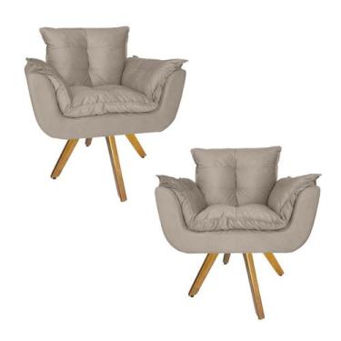 Imagem de Combo 2 Poltrona Decorativa Base Giratória De Madeira Salão Opala Sued