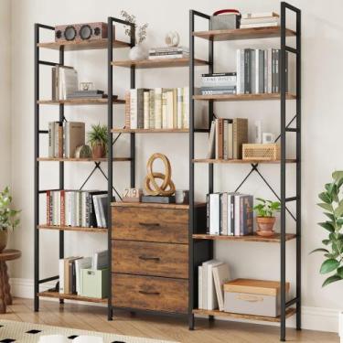 Imagem de Estante AFLUI Triple com 3 gavetas, estante de livros de 5 camadas