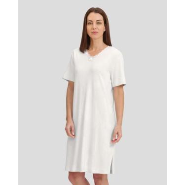 Imagem de Camisola Feminina de Cetim com Renda Manga Curta Marfim Lohe, Marfim, 