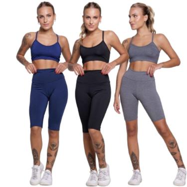 Imagem de KIT 3 Conjunto Bermuda Ciclista E Top Alça Fina Bella Fiore Roupa Para Academia Moda Fi...