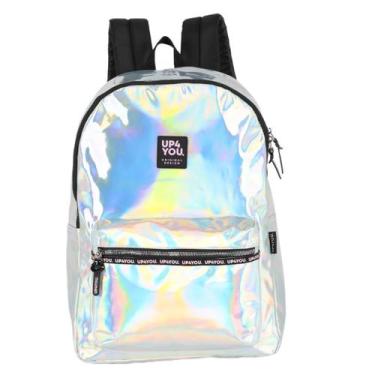 Imagem de Mochila Costas Juvenil Holográfica Reforçada Brilhante Up4you Prata