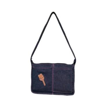 Imagem de Bolsa Feminina Pequena Tecido Jeans Azul-Marinho RMarq Collection Alça