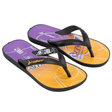 Imagem de Chinelo de Dedo Infantil Rider Feel NBA 12379, Preto, Amarelo, 29