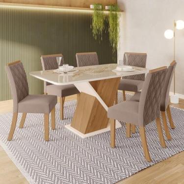 Imagem de Conjunto Sala de Jantar Tampo MDF/Vidro Canto Moeda com 6 Cadeiras Hel