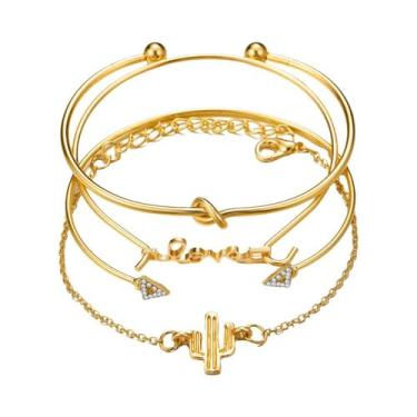 Imagem de Conjunto De Pulseiras De Corrente De Metal Dourado Boêmio Para Mulhere