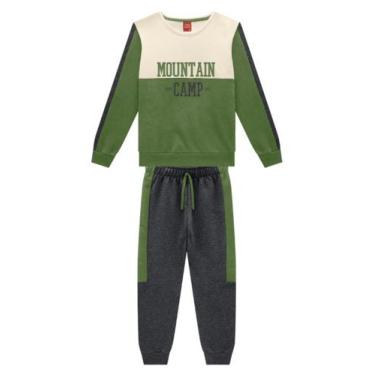 Imagem de Conjunto Menino em Moletom Flanelado Estampado Kyly, Verde mata, Mescl