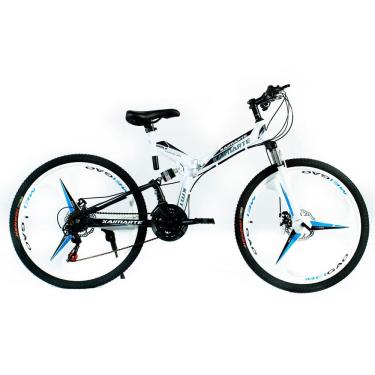 Imagem de Bicicleta Aro 26 Freio Disco Bike Dobrável EasyFold 21 Marchas Roda Magnésio Branco Azul WCT Fitness