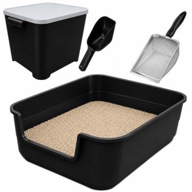 Imagem de Kit Caixa Areia Jumbox Preta Pa Inox Container 6kg Racao Pet - EINSTOK