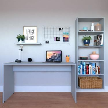 Imagem de Escrivaninha com Estante e Prateleira KitCubos Cinza Cristal