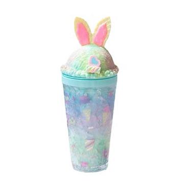Imagem de seelucky Copo de viagem Coelhinho para bebida gelada com canudo piquenique festa presente de aniversário (coelhinho azul, 450 ml)