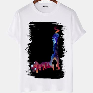 Imagem de Camiseta masculina Perfil Arte John Wick Filme Desenho Camisa Blusa Branca Estampada